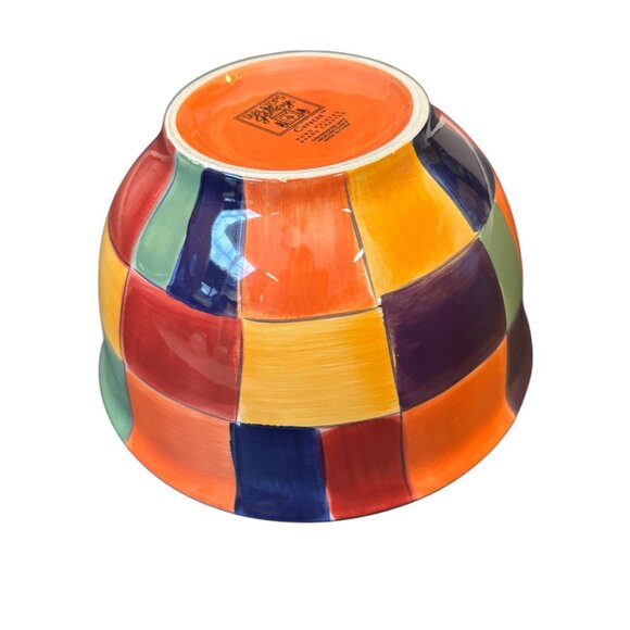 Corsica Hand Painted Soup Bowl Multicolored Check Block design 3.5x6 - Picture 3 of 4